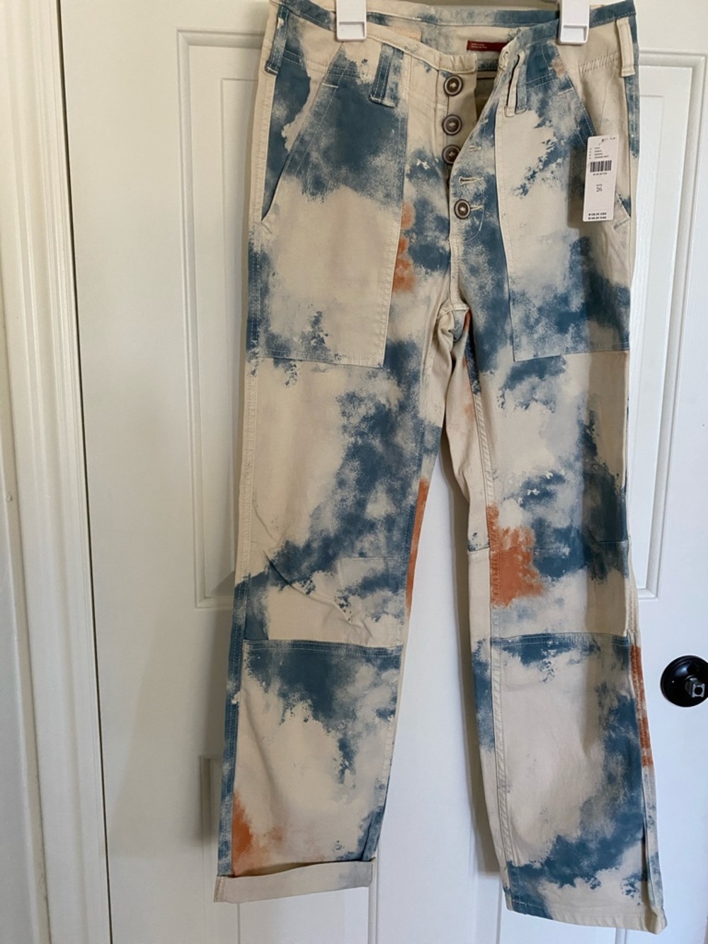 Pilcro Tie-Dye Utility Pants in Blue, Cream & Orange